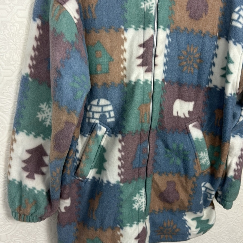 Vintage Camp Shacket Jacket Zip Up Fleece Chore Barn Cabin Bears Forrest Novelty - Picture 5 of 9